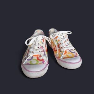 “2000’s” Coach Multicolor Signature C Logo Canvas Sneakers with White Laces